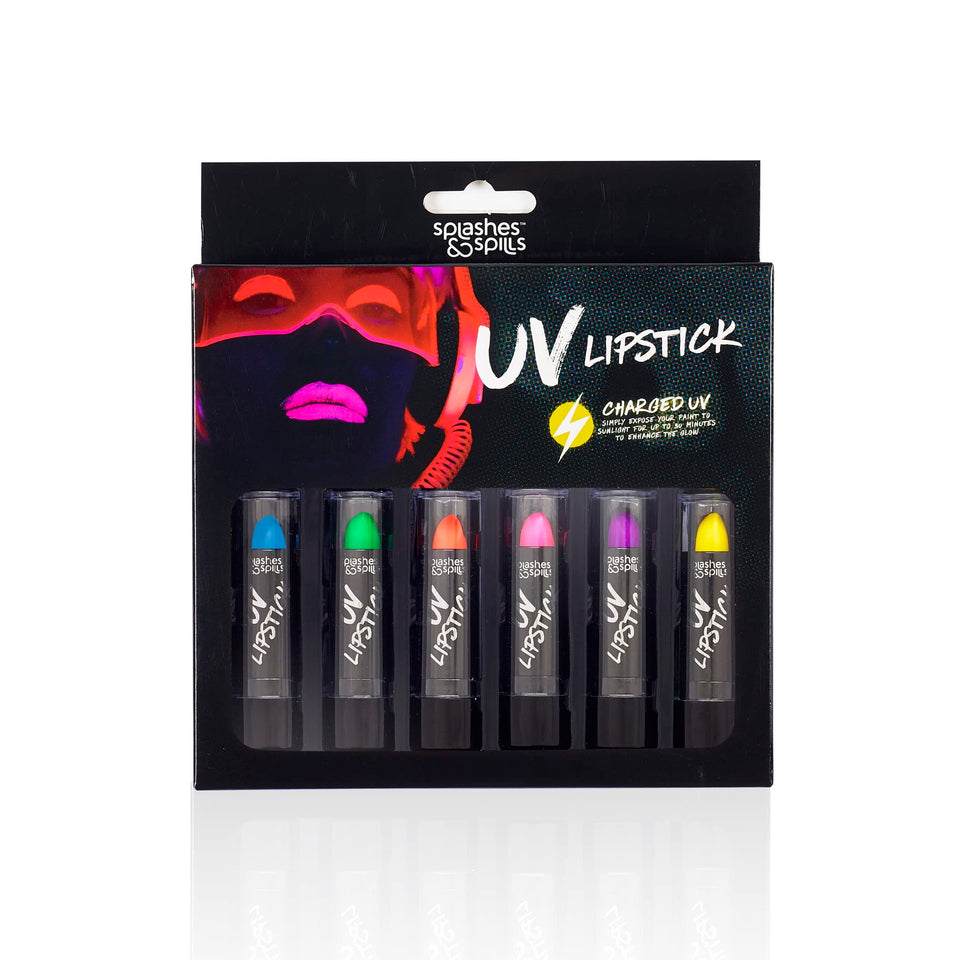 Splashes & Spills UV Lipstick pink glow under blacklight for stage makeup