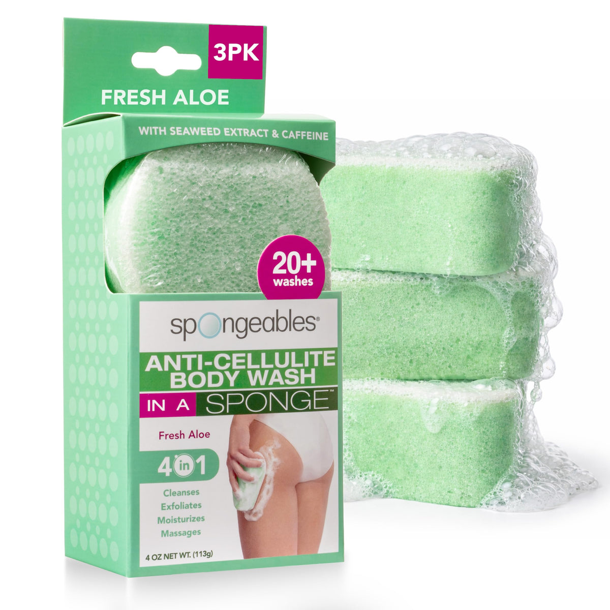 Spongeables anti cellulite body wash sponge with foam-release technology for rich lather