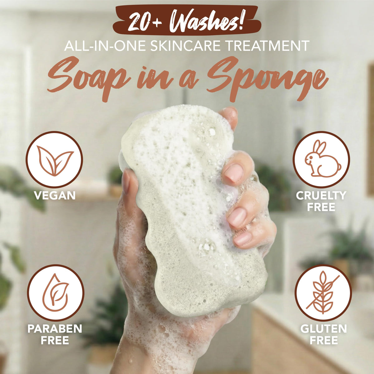 Spongeables Coconut Colada in hand with foamy lather ready for cleansing.