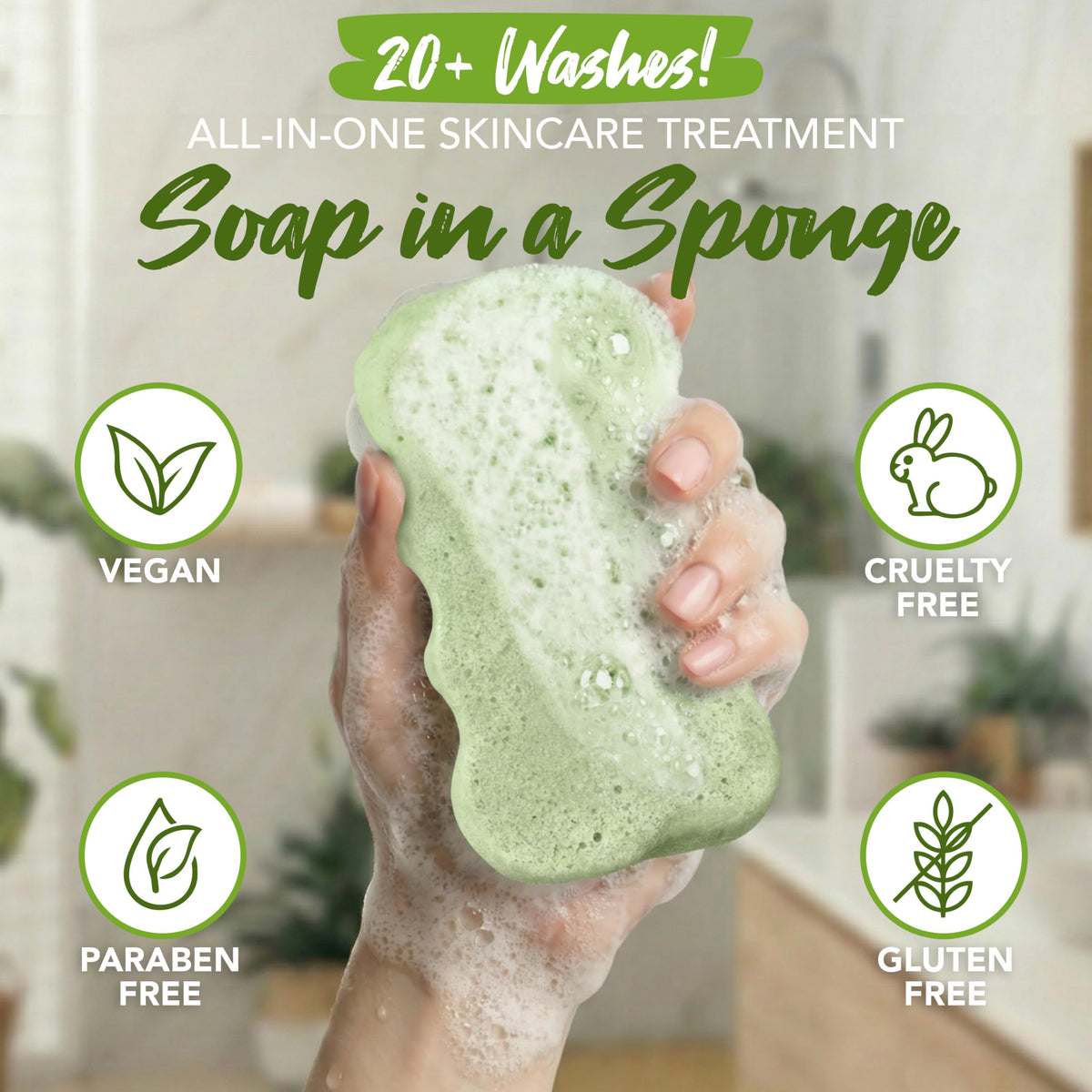 Spongeables sponge with textured side ready for gentle exfoliation.
