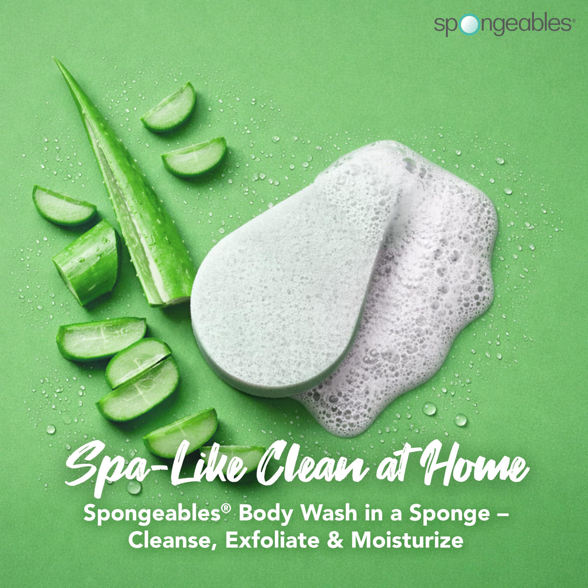Spongeables dual-textured sponge surface offering exfoliation and smoothing skin