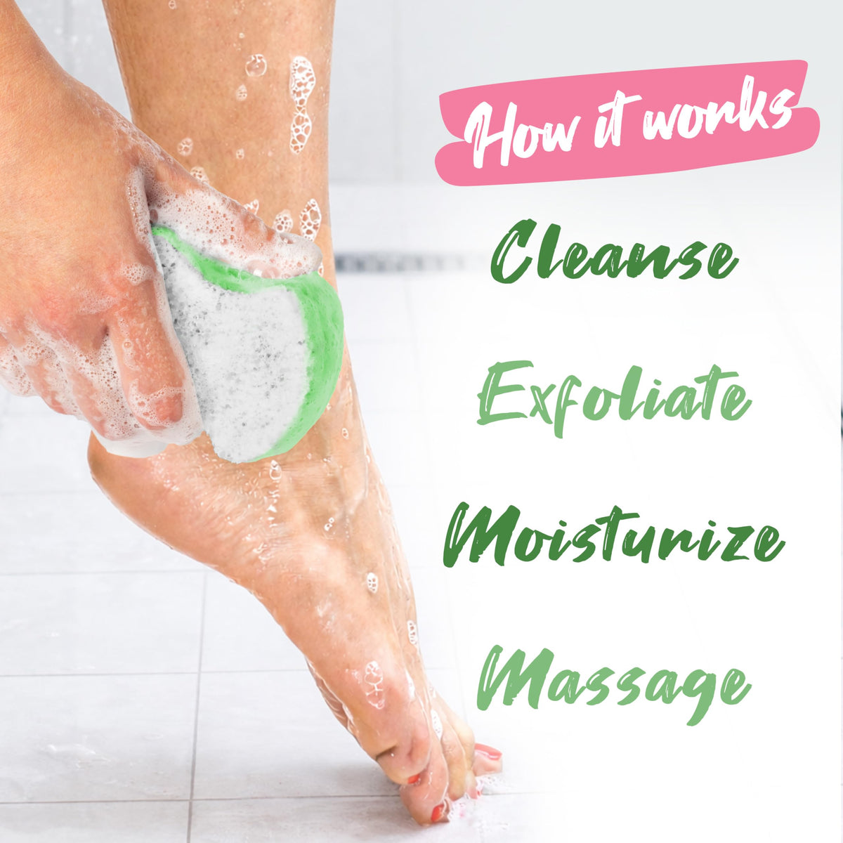 Embedding soap in Spongeables Pedi Scrub and adding water to release lather