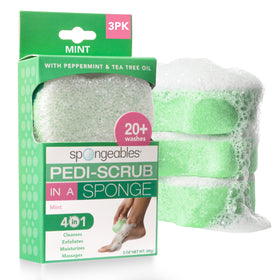 Spongeables Pedi Scrub Foot Exfoliating sponge with peppermint and tea tree for refreshed feet