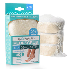 Spongeables Pedi Scrub Foot Exfoliating Sponge Coconut Colada for smoother feet