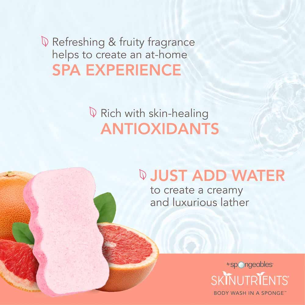 Spongeables Sweet Grapefruit sponge dries easily after use for freshness.