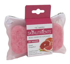 Spongeables Sweet Grapefruit dual-textured surface for gentle exfoliation and cleansing.