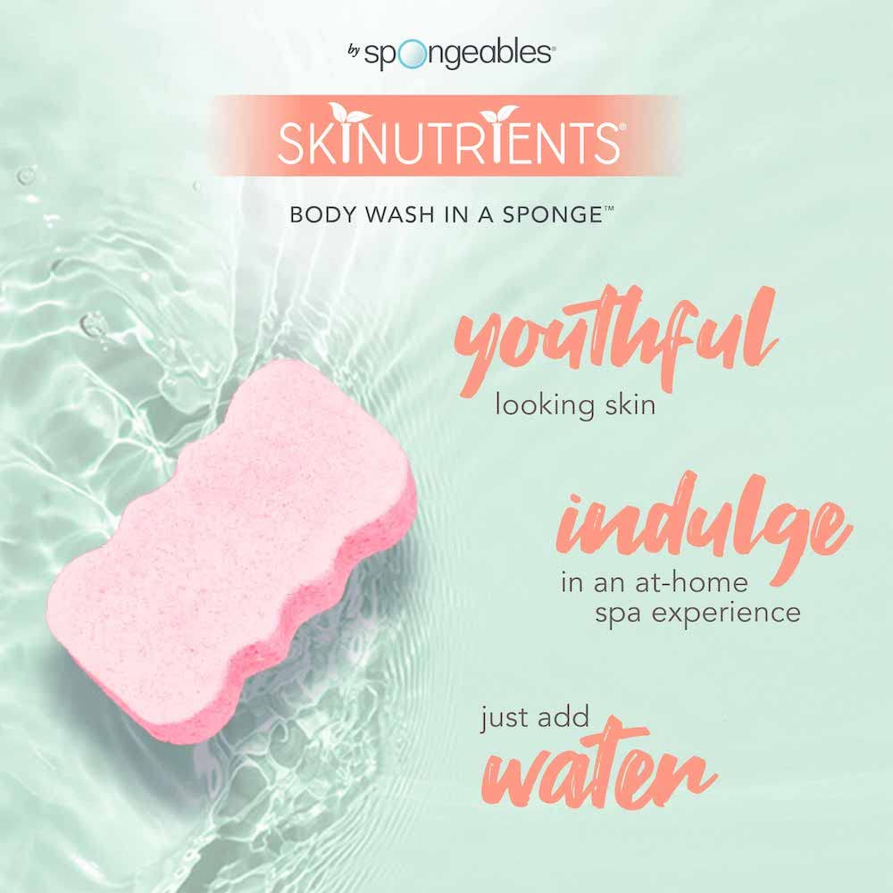 Spongeables Sweet Grapefruit sponge delivers olive oil hydration for softer skin.