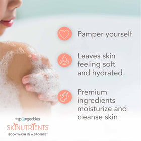 Spongeables Sweet Grapefruit sponge activated with water for quick cleansing.