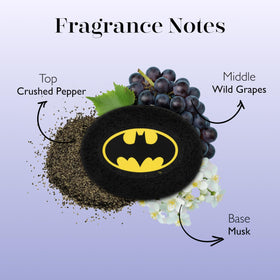SPONGELLÉ Batman Grape Buffer textured sponge delivering 2-in-1 cleanse and exfoliation.