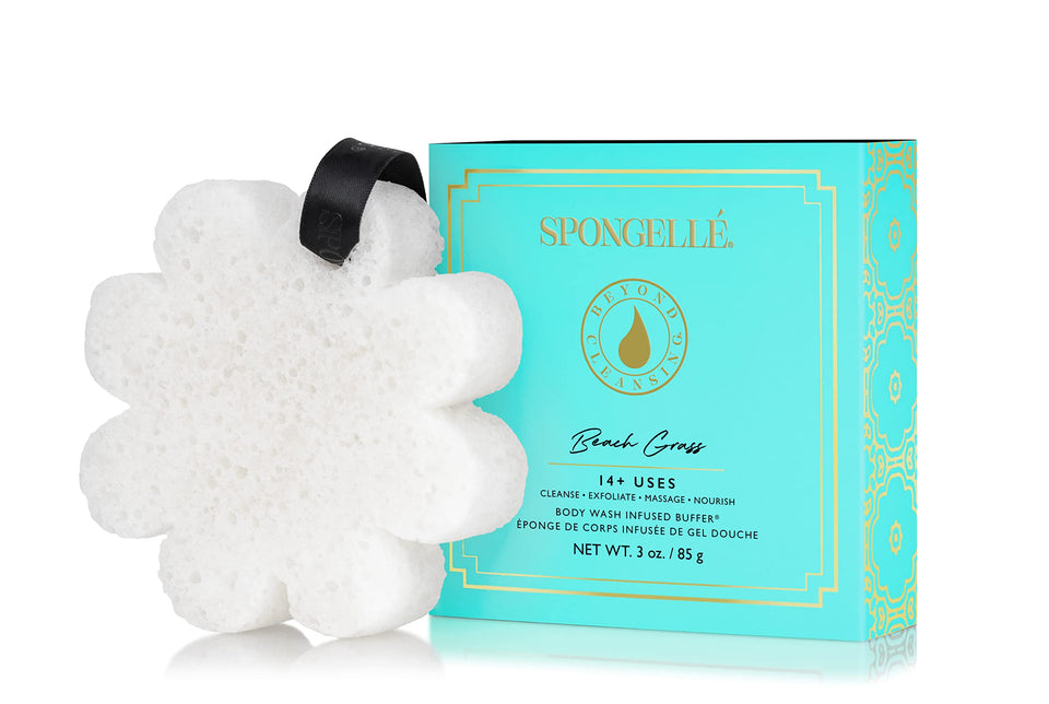 SPONGELLÉ Beach Grass Wild Flower sponge inside box, a luxurious gift-ready cleansing experience.