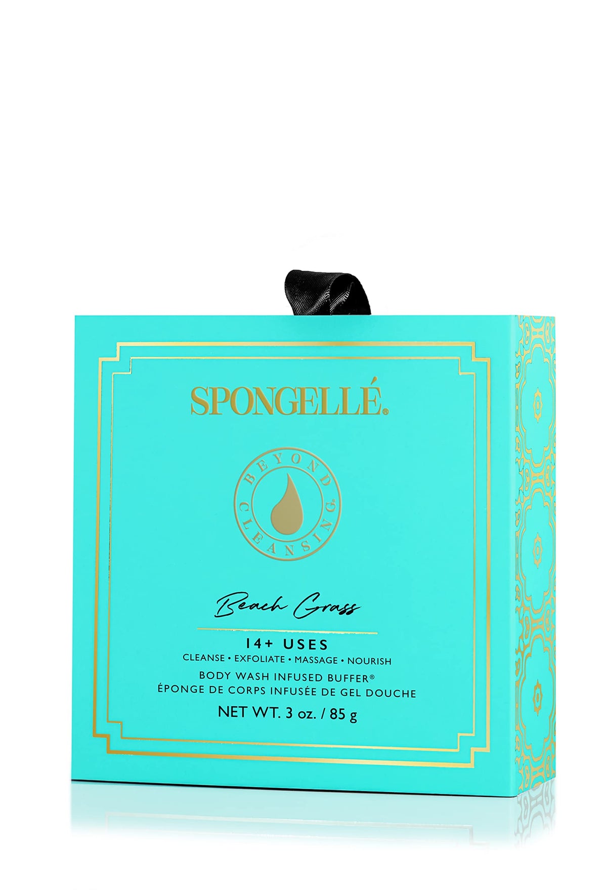 SPONGELLÉ built-in body wash sponge close-up, showcasing exfoliating lather for smooth skin.