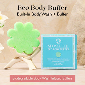 Spongellé Coconut Water Eco Buffer lather demonstrates quick cleansing in daily showers.