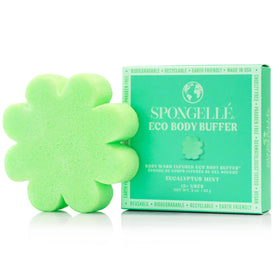 SPONGELLÉ Eucalyptus Mint Eco Buffer releasing rich lather under water for cleansing.
