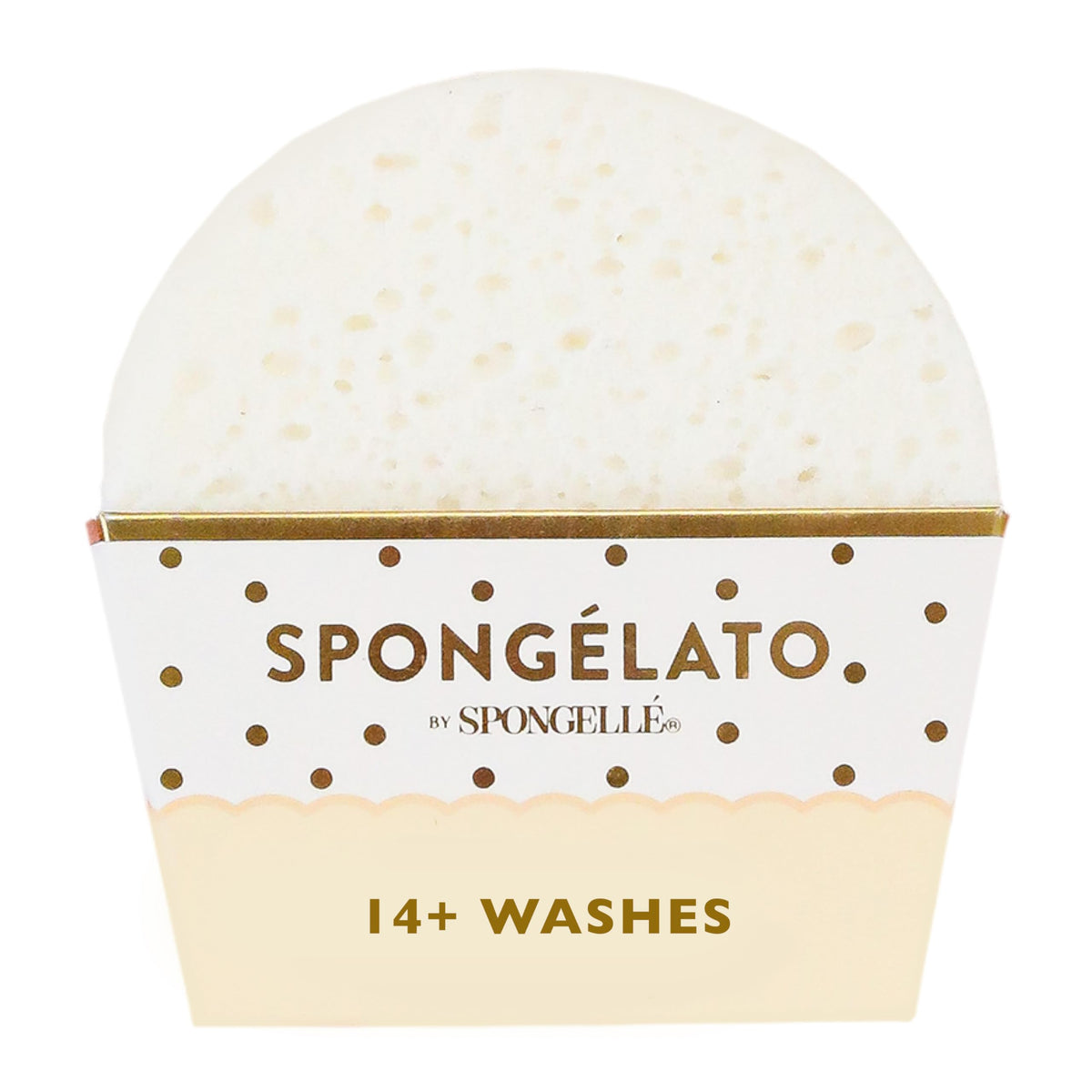 SPONGELLÉ Fior de Latte bath sponge with built-in cleanser for a spa-like shower.