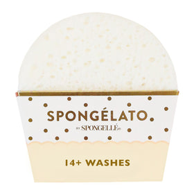 SPONGELLÉ Fior de Latte bath sponge with built-in cleanser for a spa-like shower.