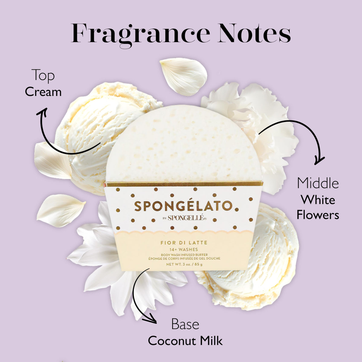 SPONGELLÉ Fior de Latte exfoliating loofah reveals smoother skin.