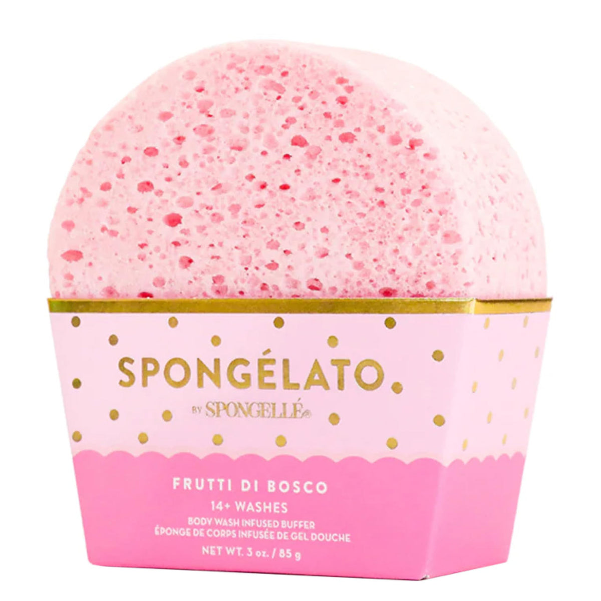 SPONGELLÉ Frutti di Bosco bath sponge with built-in wash for convenient cleansing.