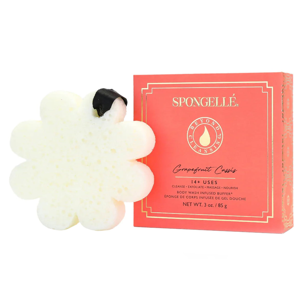 SPONGELLÉ Grapefruit Cassis Wild Flower sponge in box for gifting and daily pampering.