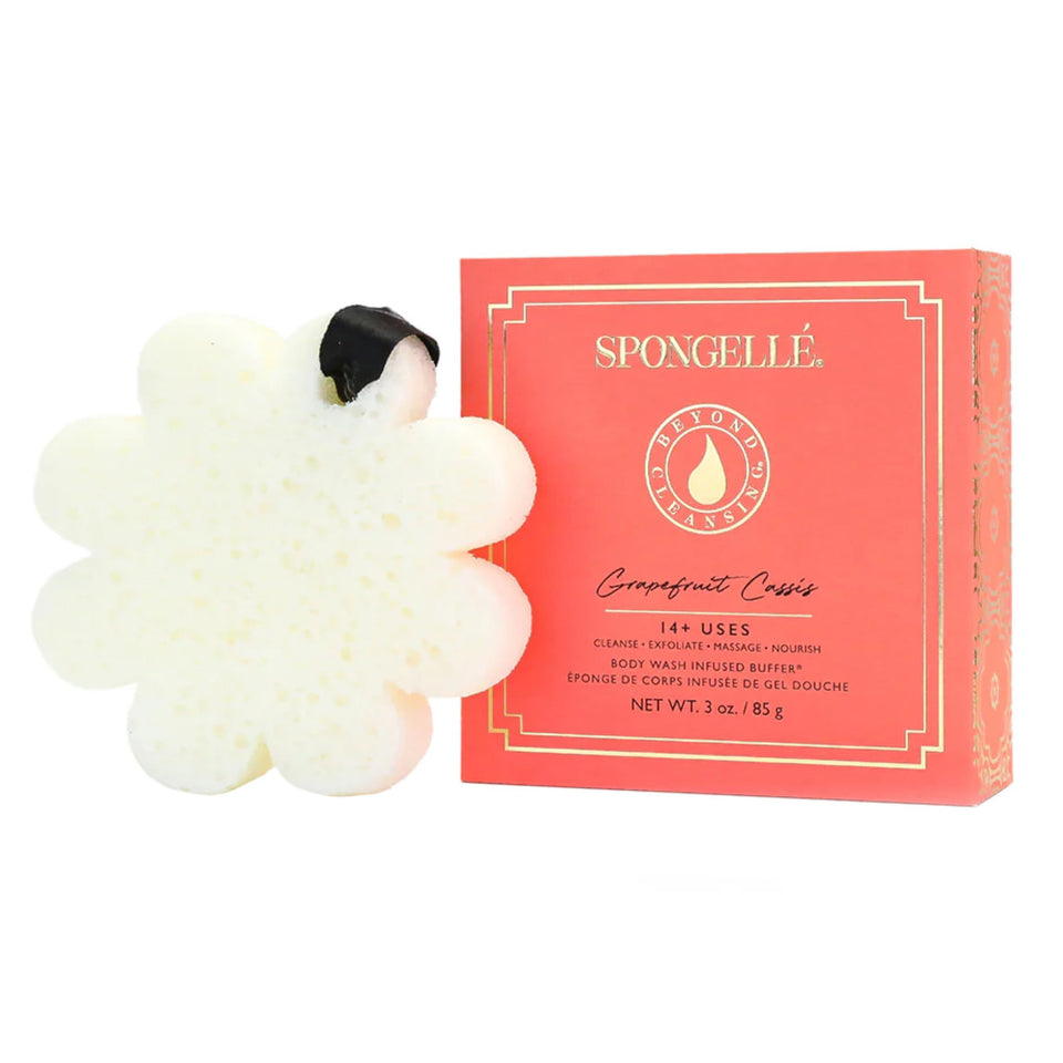 SPONGELLÉ Grapefruit Cassis Wild Flower sponge in box for gifting and daily pampering.