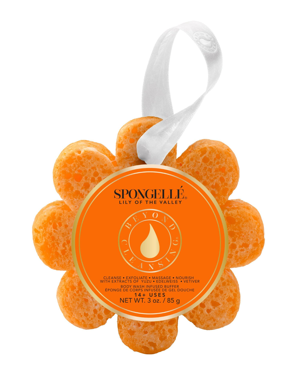 Spongelle Lily Valley Wild Flower Bath Sponge highlights blooming scent and gentle exfoliation.