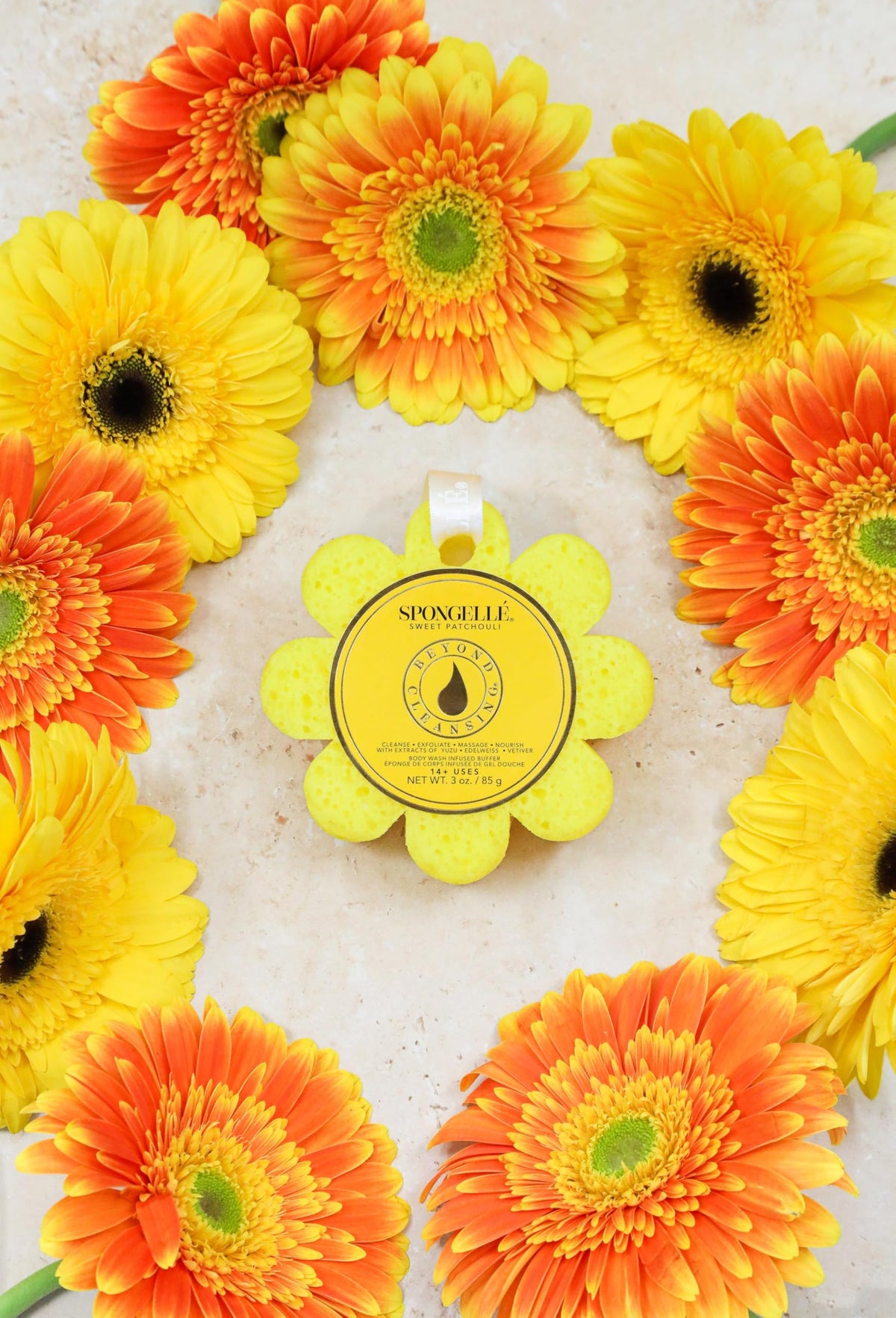 Close-up of SPONGELLÉ exfoliating surface for smoother skin
