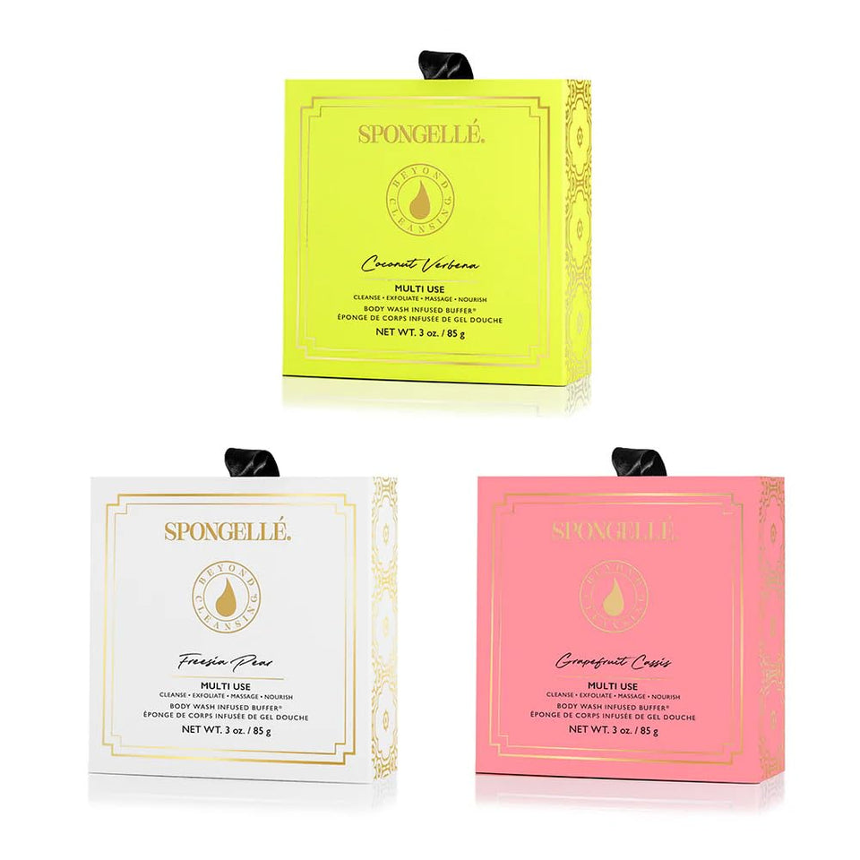 SPONGELLÉ Wild Flower box bundle with coconut-verbena scent for a tropical shower experience.