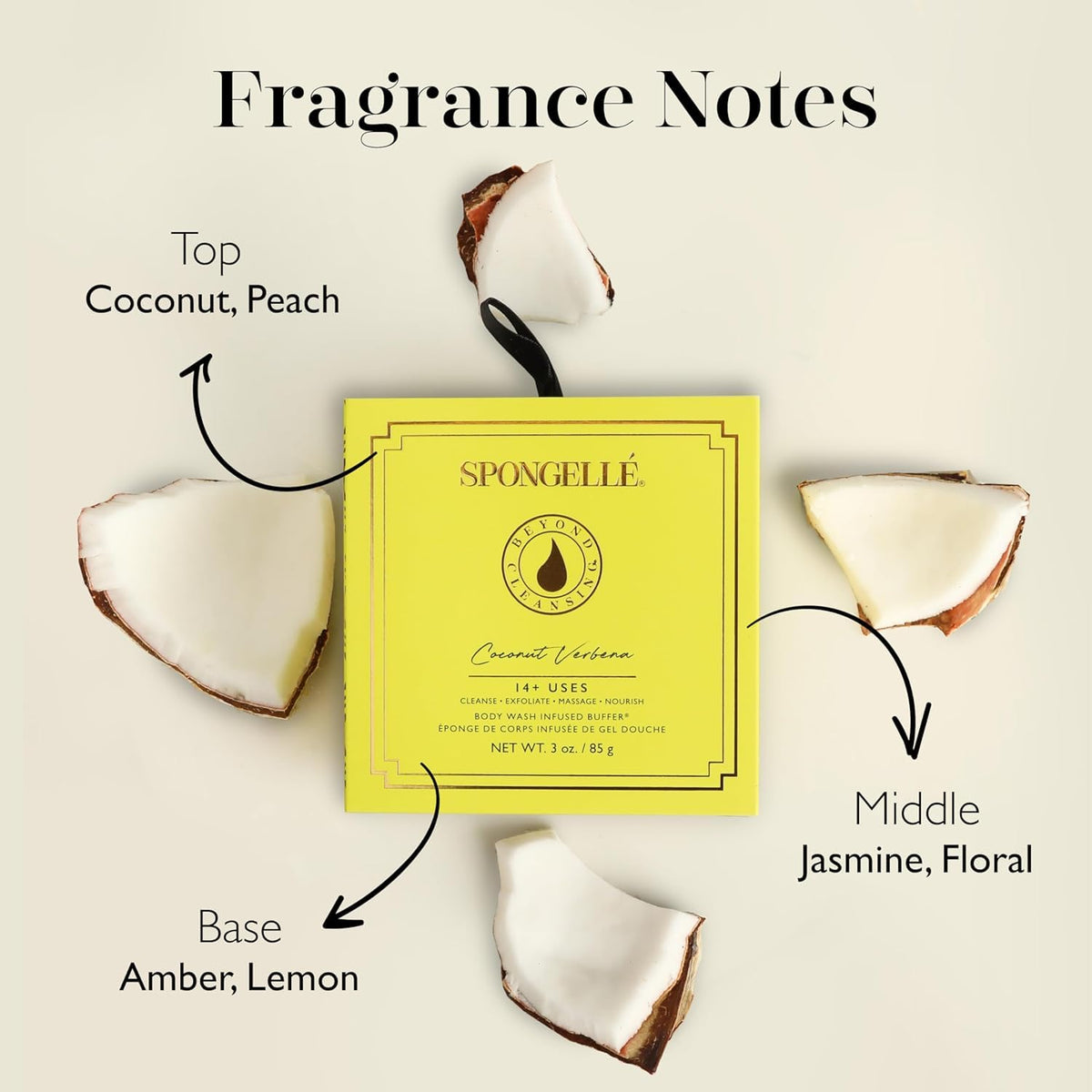 SPONGELLÉ exfoliating sponge feature supports gentle skin renewal.