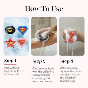 Massaging the buffer on skin for gentle exfoliation