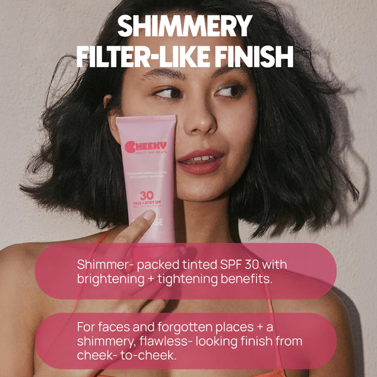 Spooge Cheeky applied to cheek for subtle shimmer and even tone.