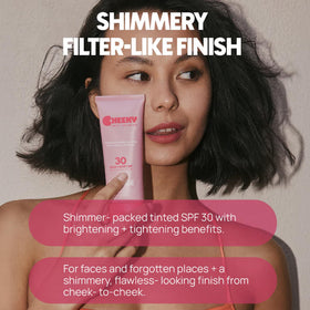 Spooge Cheeky applied to cheek for subtle shimmer and even tone.