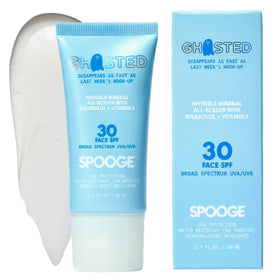 Spooge Ghosted bottle front showing mineral sunscreen with reef-safe protection