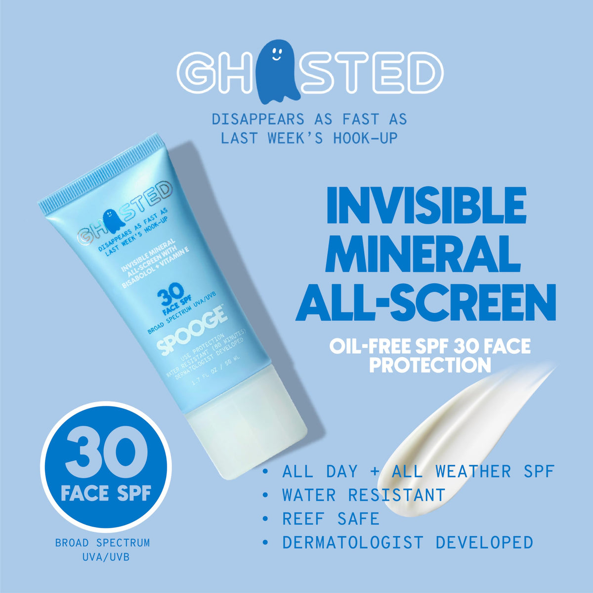 Spooge Ghosted sunscreen texture swatch reveals oil-free coverage