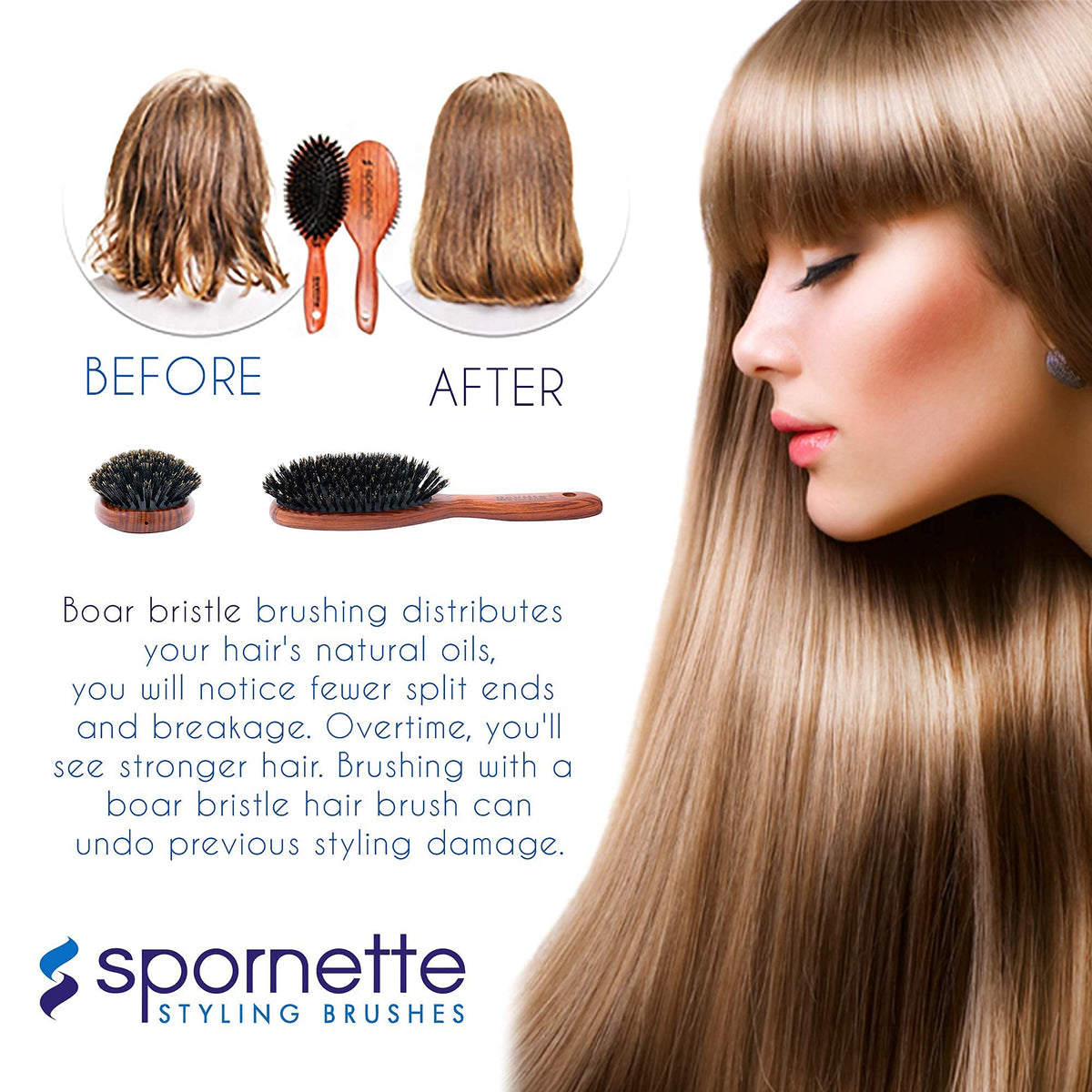 Spornette Deville rubber cushioned brush reducing breakage during brushing