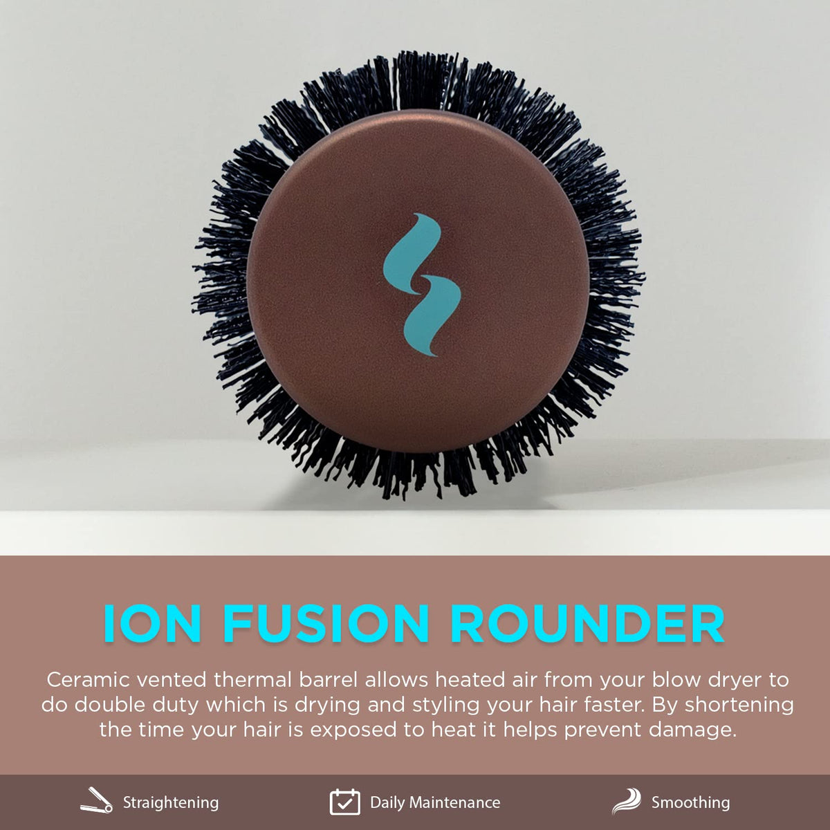 Spornette Ion Fusion bristles close-up gripping thick hair for smooth styling.