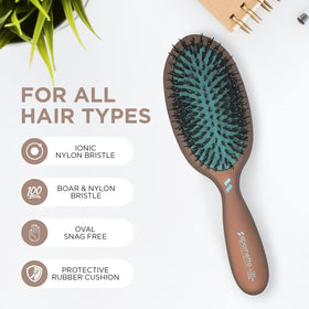 Spornette Ion Fusion Cushion Oval Brush detangling action on mid-length hair for quick styling