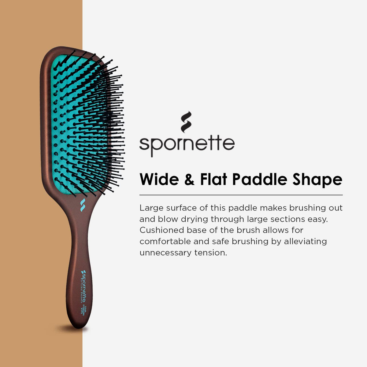 SPORNETTE Ion Fusion brush shows tourmaline nylon bristles for gentle detangling