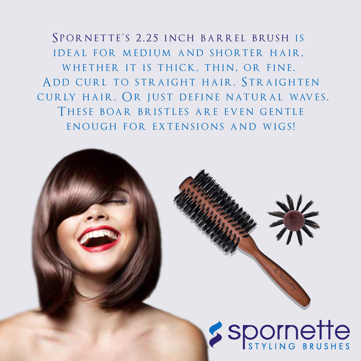SPORNETTE wooden handle provides comfortable grip during styling
