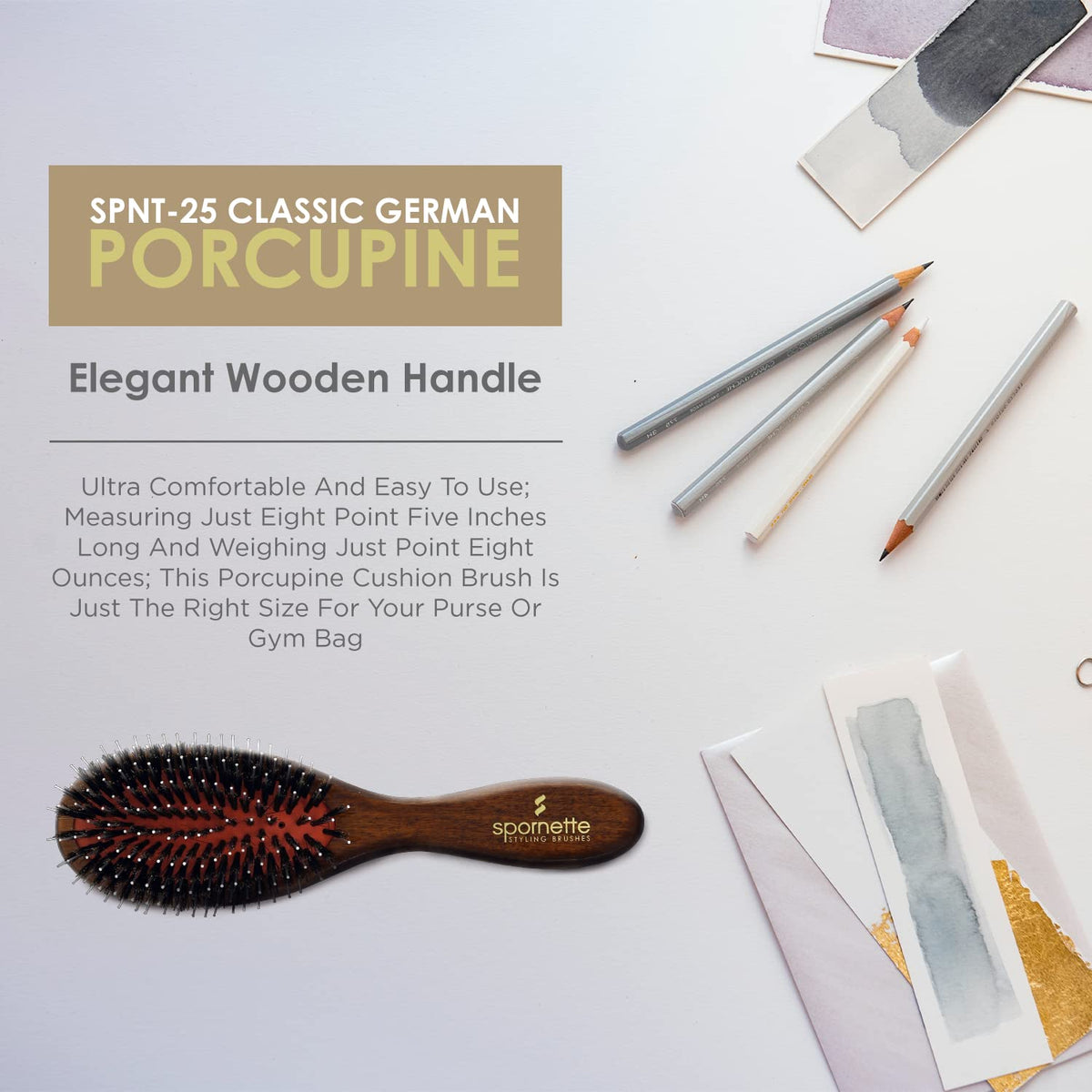 Spornette lightweight wood handle offers comfortable, portable styling.