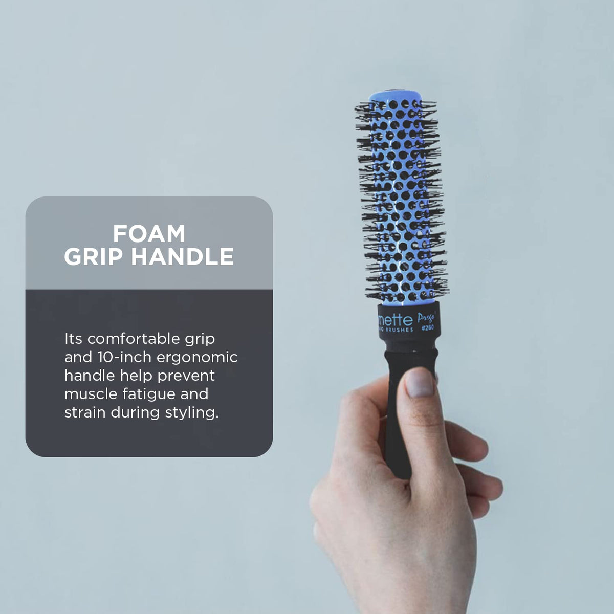 SPORNETTE Prego 1.5-inch round brush close-up of ceramic coating for smooth styling