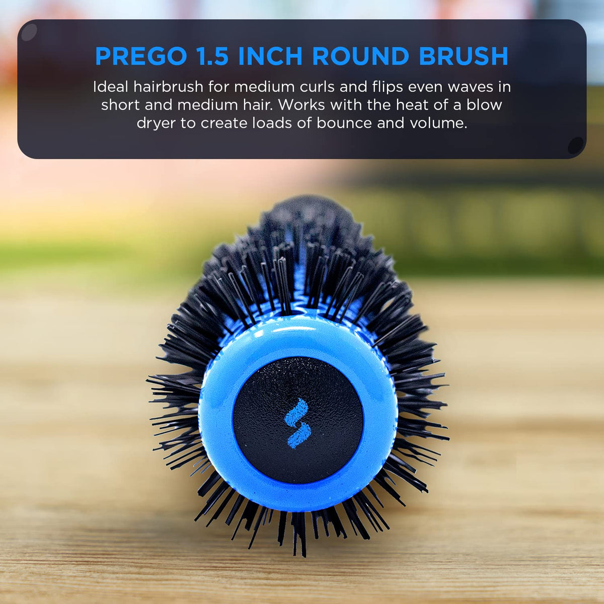 SPORNETTE Prego 1.5-inch round brush side view shows design details for styling
