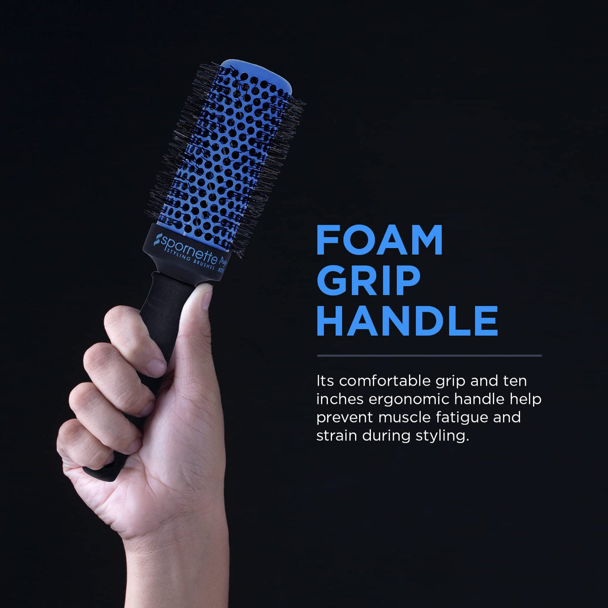 Spornette Prego foam grip handle for comfortable styling sessions