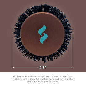 Spornette smoothing bristles seal cuticles for shine and healthy-looking hair.