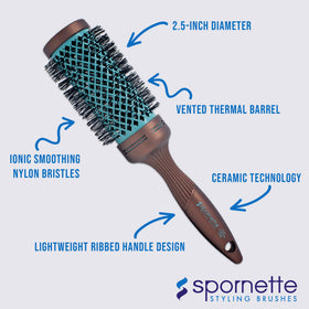 Spornette 2.5-inch diameter brush adds volume for short to medium styles.
