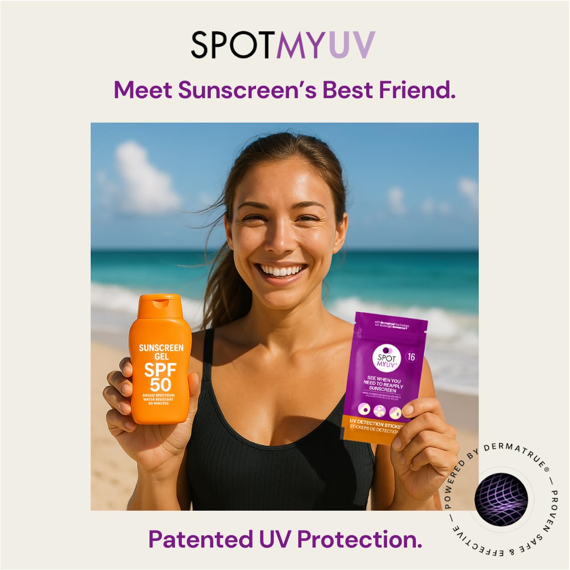 SpotMyUV Dermatrue sensing technology demonstrates skin interaction with sunscreen.