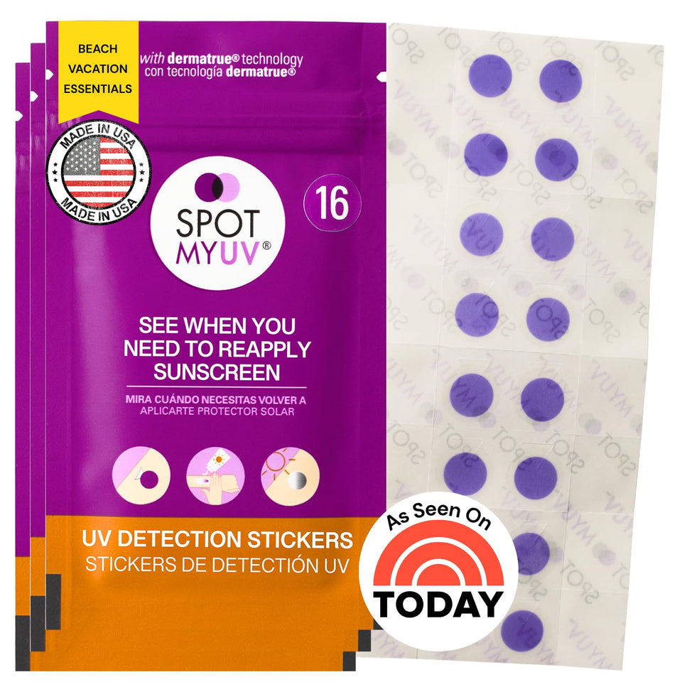 SpotMyUV UV detection sticker on skin shows active sun protection.
