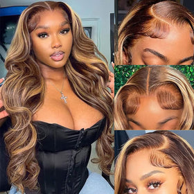 SPOU 13x6 highlight ombre lace front wig with natural parting for everyday wear