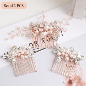 Sppry bridal floral crystal hair accessory in rose gold enhances wedding hairstyles.
