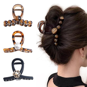 Sppry Elegant Pearl Claw Clip design in brown 3-inch holds hair securely.