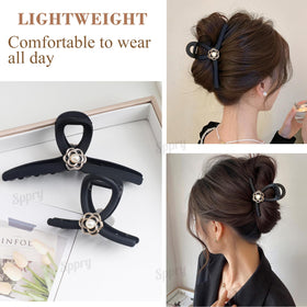Sppry Pearl clip in action holds a sleek bun.