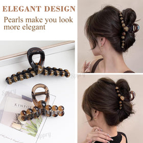 Sppry Elegant Pearl Hair Claw brown mid-size 3-inch designed for fine hair